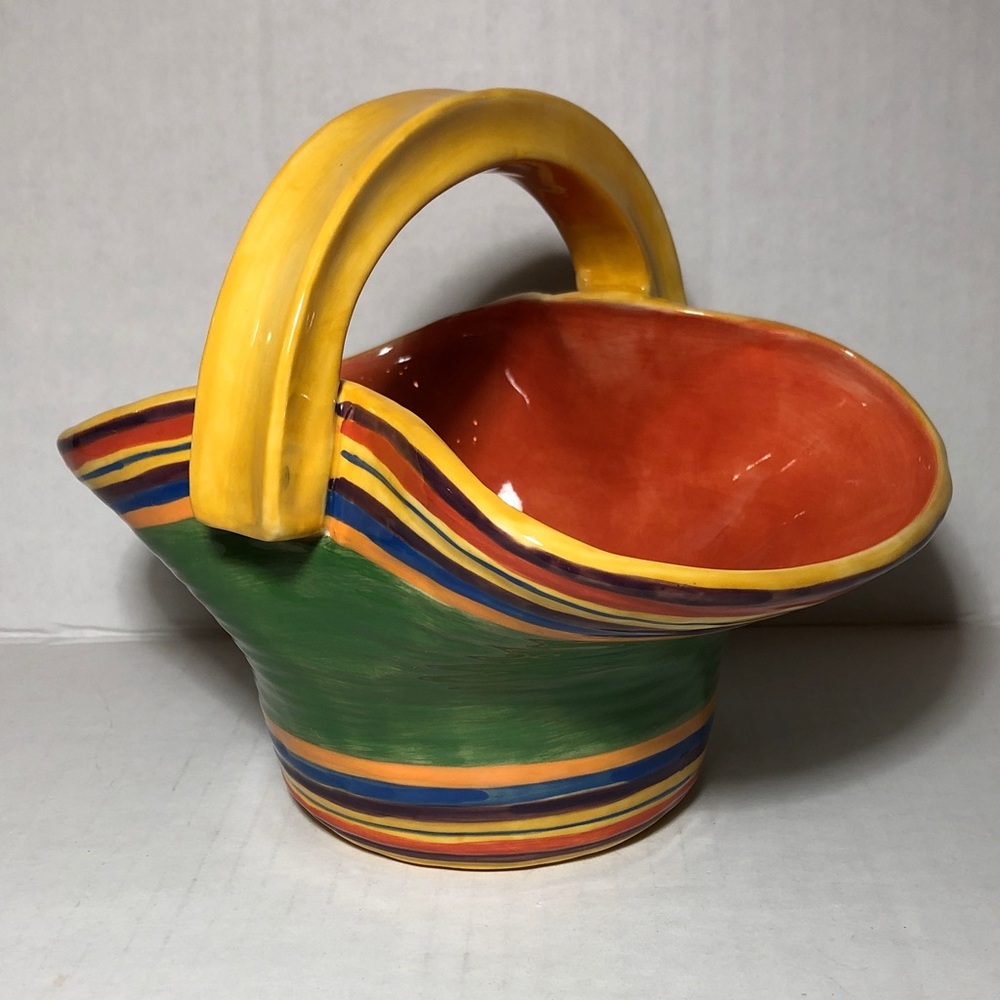 Colorful Ceramic Basket with Handle - Picture 3 of 6